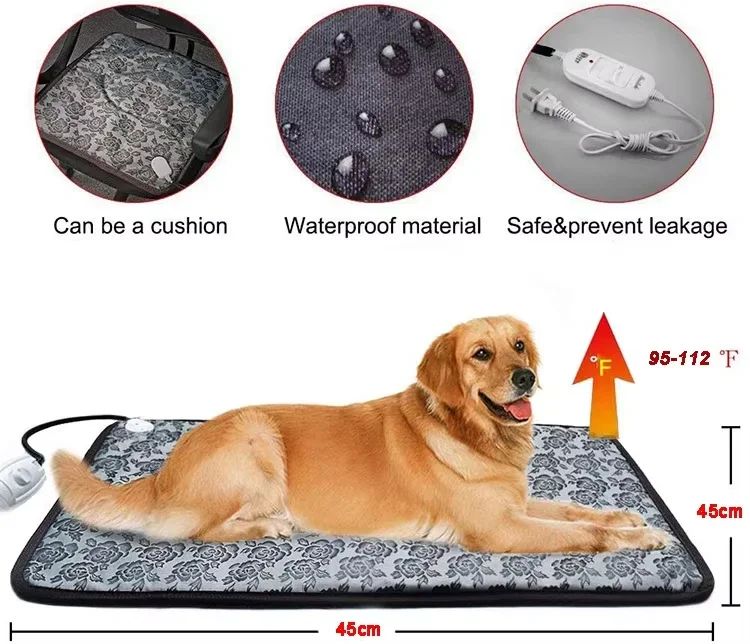 Tapete aquecido para cães Temperatura ajustável para animais de estimação Almofada de aquecimento para cães À prova d'água Almofada de aquecimento elétrica Temporizador de aquecimento para cães Suprimento para dormir à prova d'água