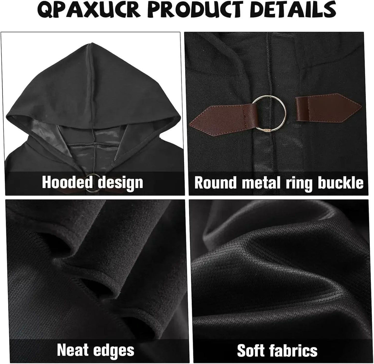 Cloak with Hood Men?Medieval Costume Men Round Metal Buckle Cloak with Green Leaf Brooch Necklace for Halloween