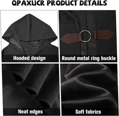 Cloak with Hood Men?Medieval Costume Men Round Metal Buckle Cloak with Green Leaf Brooch Necklace for Halloween
