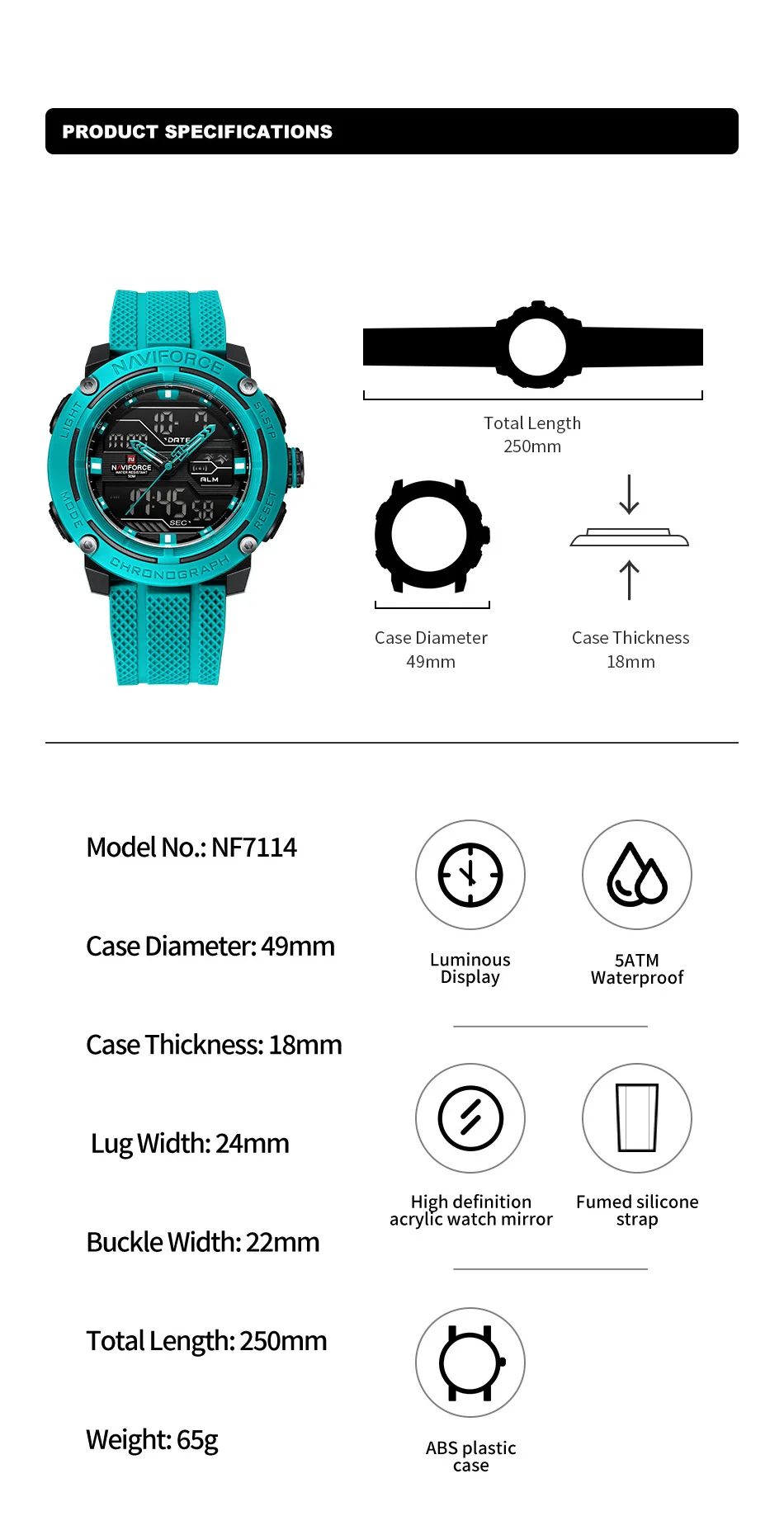 NAVIFORCE Sport Watch for Men Waterproof Dual Display Quartz Wristwatch Mens Digital Date Clock Military Stopwatch Reloj Hombre