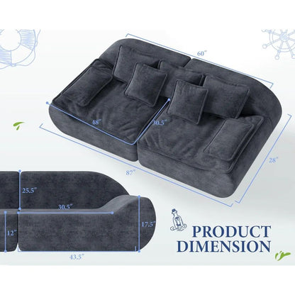 87'' 3-Seater Sectional Sofa Modular Comfy Loveseat with Throw Deep Seat Small Sofa for Compact Space - Perfect for Cozy Living