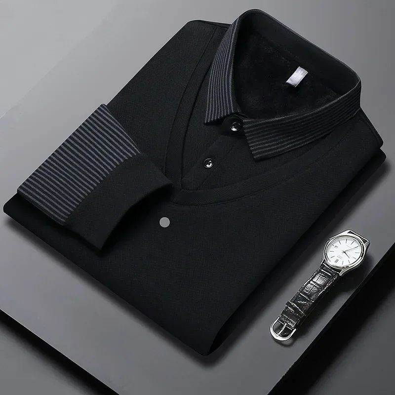 Fashion Fake Two-piece Men Long Sleeve Shirt Stripe Splice Lapel Loose Casual Pullover Tops 2025 Male Formal Business Polo Shirt