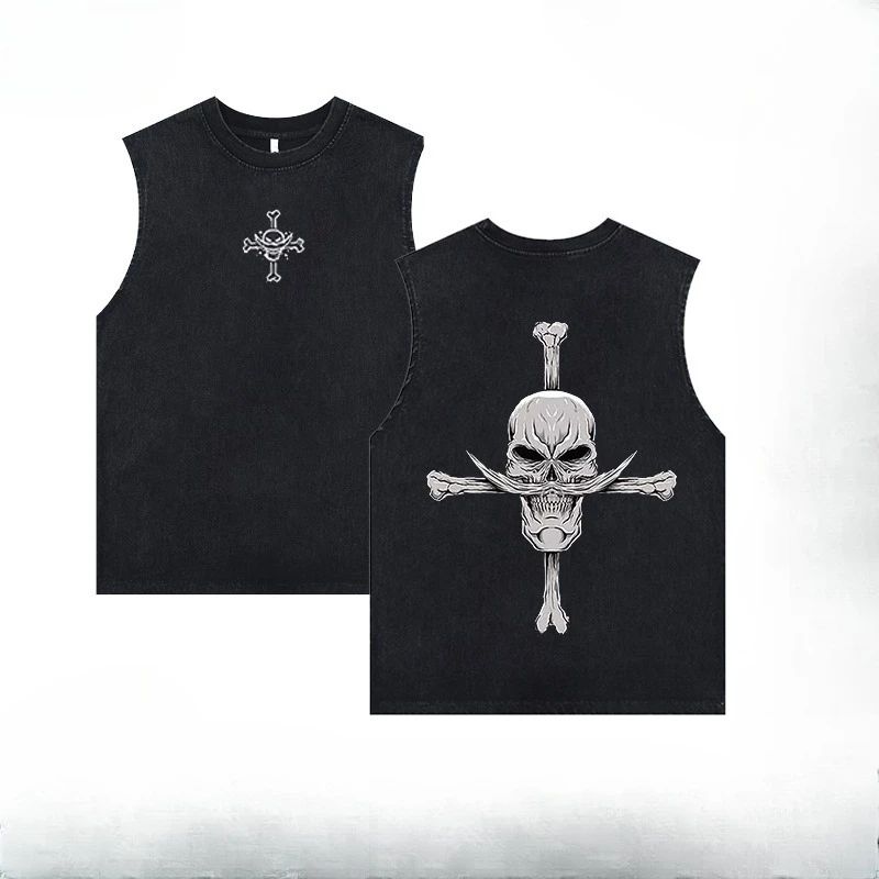 Luffy printed anime fitness vest summer new men s vest Y2k women s washed casual sleeveless shirt streetwear Harajuku