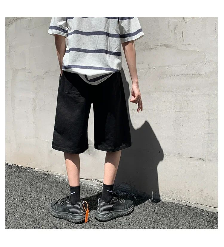Summer New Y2K Solid Color Cotton Loose Men's Sports Pants Shorts Street Wear Simple Drawstring Straight Casual Shorts Male