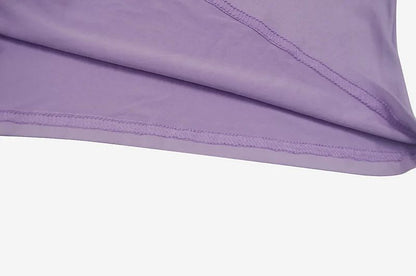 New Dresses 2025 Woman Fashion Summer High-neck Purple Long-sleeved Pleated Tie-up Dress Skirt Women's Clothing