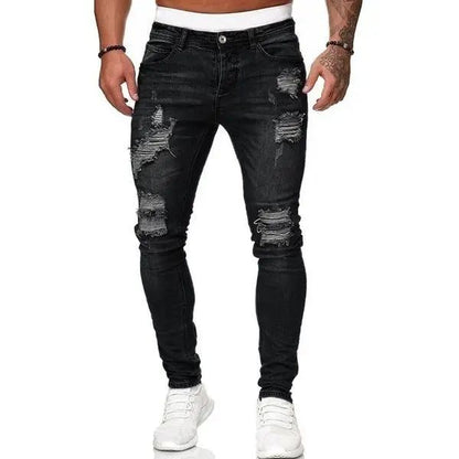 New Style Men's Hip Hop Slim Fit Jeans You And Smooths Your Silhouette Ripped Small Footwear Amazon WISH Badge Plus Size Jeans N