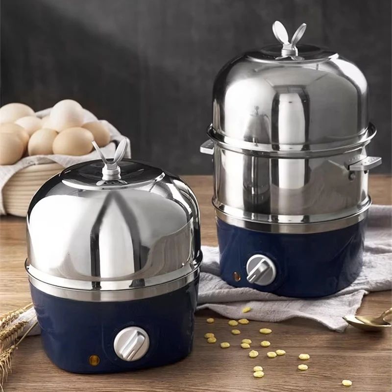 Panela Elétrica Multifuncional de Aço Inoxidável com Camada Dupla para Cozinhar Ovos – Vaporizador, Cozedor e Preparador de Café da Manhã, Eletrodoméstico Mini para Cozinha