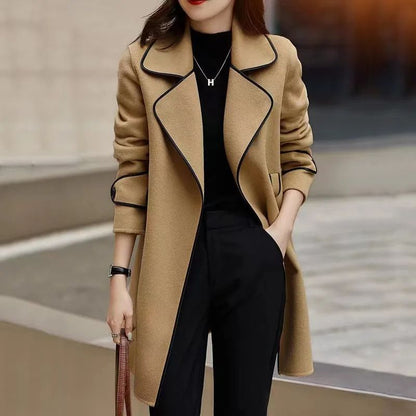 Double-Sided Woolen Coat Winter New Style Korean Version Cashmere Women's Mid-Length Fashionable Woolen Jacket Outerwear