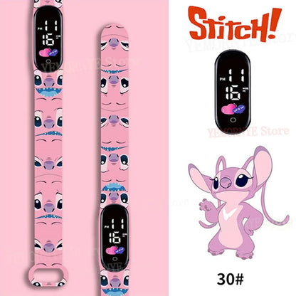 Relógios Digitais Infantis Disney Stitch Figuras de Anime LED Touch Luminoso Relógio Digital Esportivo Infantil à Prova D'Água Brinquedos de Aniversário