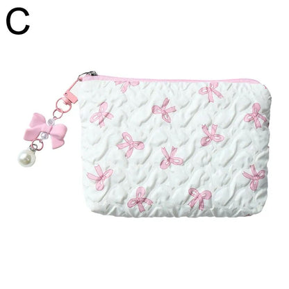 1PC Color Bow Canvas Large Capacity Lipstick Air Cushion Storage Bags Women's Makeup Bag Commuter Handbag Travel Toiletry Bags