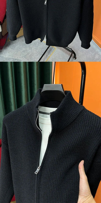 Men's Casual Cardigan Sweater Loose-Fit Vintage Style Zippered Knitted Top For Spring And Autumn Outerwear Idle Style
