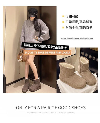 Evshine Winter Mini Snow Boots For Women Plush Lined Warm Suede Snow Boots Comfy Fuzzy Boots Fur Home Ankle Boots Lady Snow Boot