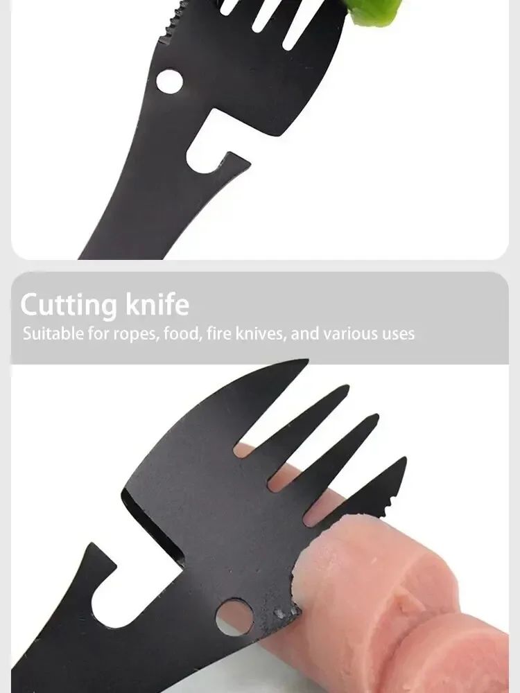 Outdoor Multi-functional 5-in-1 EDC Camping Survival Tool Stainless Steel Fork Knife Spoon Can Opener Bottle Opener Wrench