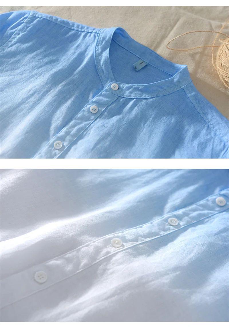 Camisa de manga curta 100% linho fresca, respirável, confortável, material saudável, azul degradê, estilo havaiano, masculina, tipo cardigan, para praia