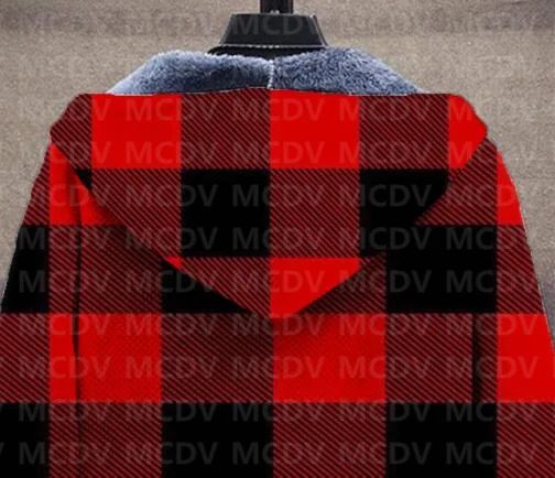 Men's Retro Print Plush Thick Long-Sleeved Coat Cardigan Christmas Grid Art 3D Prined Fleece  Overcoat Unisex Thick Warm Jacket