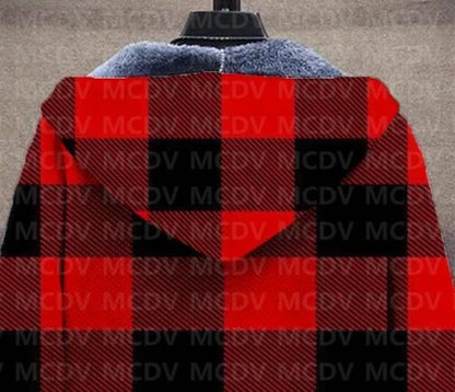 Men's Retro Print Plush Thick Long-Sleeved Coat Cardigan Christmas Grid Art 3D Prined Fleece  Overcoat Unisex Thick Warm Jacket