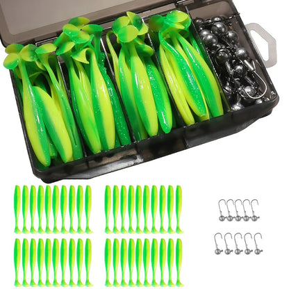 50 unidades/Caixa Isca Artificial Jig de Metal 5.5cm 7cm 10cm Isca Macia 3g 5g 7g 10g 14g Anzol Jigging Head Caixa de Pesca Pesca Swimbait Kit Isca de Fundo