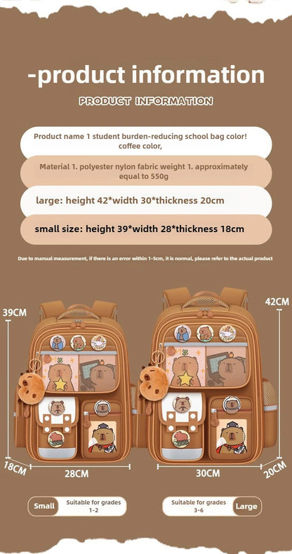 Capybara Children Backpack Waterproof Student Schoolbag Large Capacity Alleviate Burden School Bag Orthopedic Backpack Book Bag