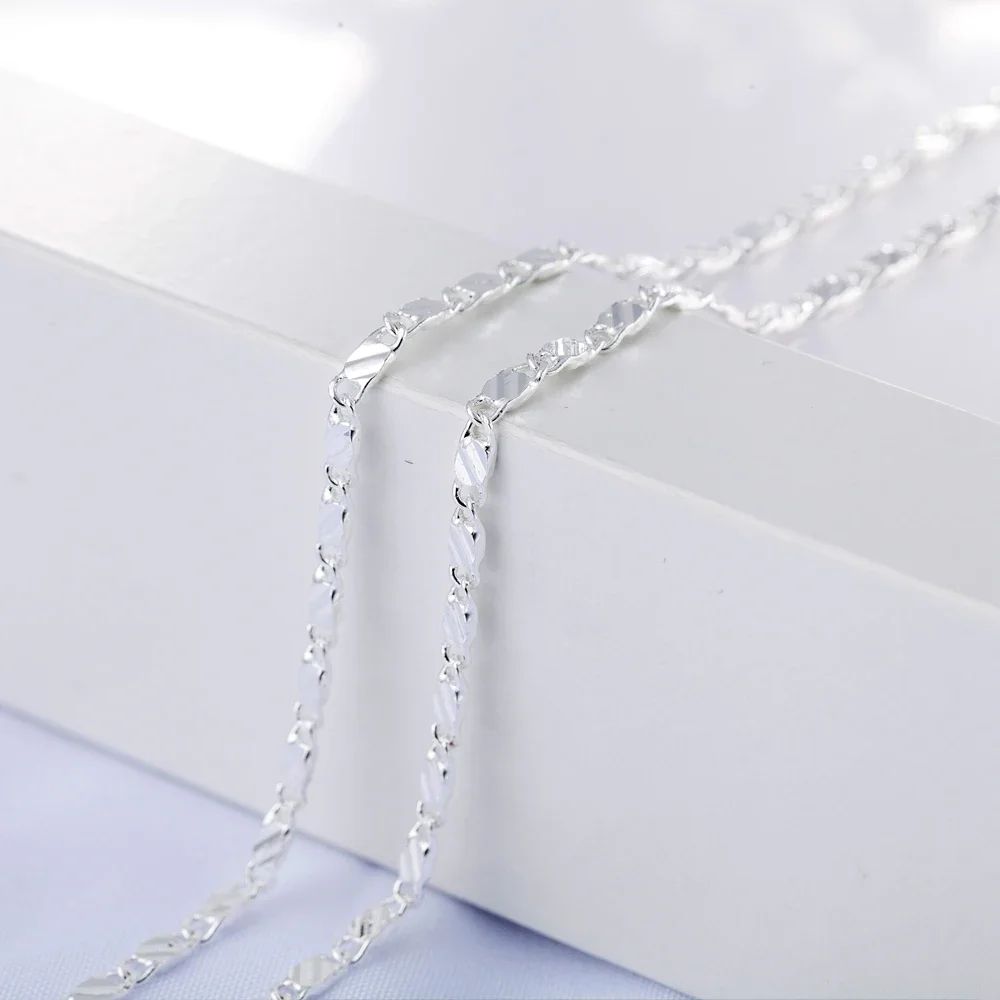 Men Women 2mm Flat Clavicle Chain Necklace S925 Sterling Silver Hypoallergenic Never Fade Multi Size 40-75cm Minimalist Fine Jewelry Gift Christmas Wedding Birthday Anniversary Wholesale