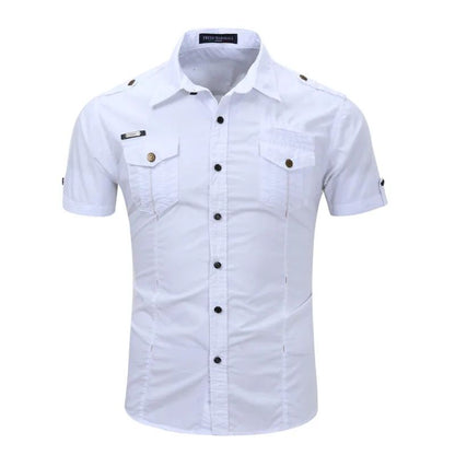 Euro Big Size Men's Cotton Casual Short Sleeve Button-Down Shirt with Chest Pockets Regular-Fit Work Shirt Outdoor Cargo Wear