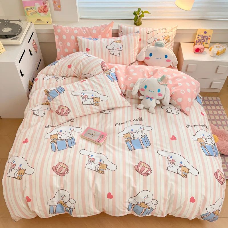 Capa de Edredom Kuromi Melody Desenho Animado Hello Kitty Cinnamoroll Conjunto de Cama Infantil Dormitório Estudantil Capa de Edredom Fofa Decoração de Quarto