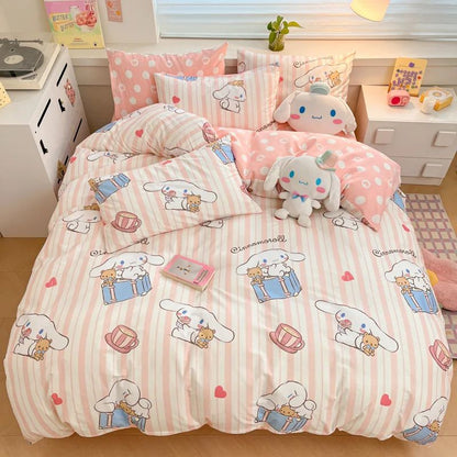 Capa de Edredom Kuromi Melody Desenho Animado Hello Kitty Cinnamoroll Conjunto de Cama Infantil Dormitório Estudantil Capa de Edredom Fofa Decoração de Quarto