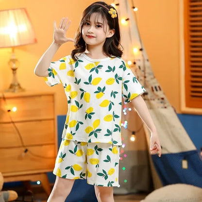 Summer Strawberry Sleepwear For Baby Kids Short Sleeve Pijamas Infantil 100% Cotton Kids Pajamas Set Boys Girls Clothes 6 8 10 Y