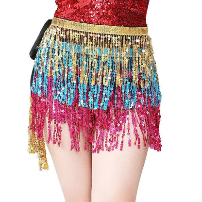 Sexy Sequins Tassel Dancewear Mini Skirt Women Clothes Jupe Femme Belly Dance Skirts Ladies Faldas Performance Stage Bottom Saia