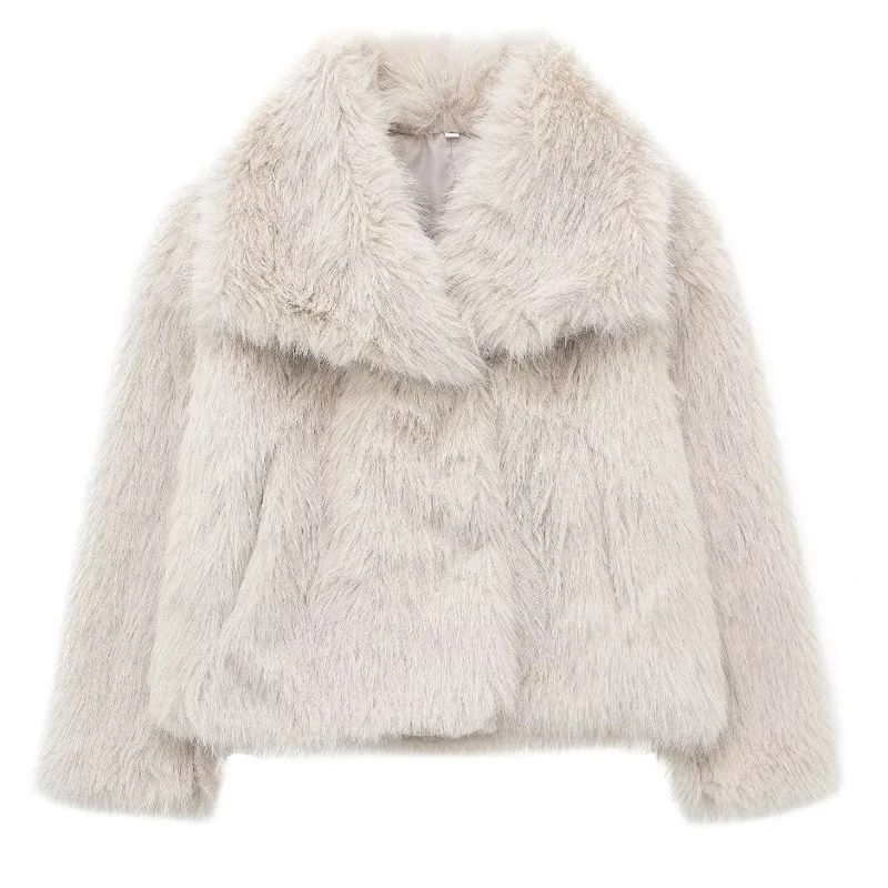MUJER Faux Fur Coat Plush Fluffy Women's Jacket 2025 Woman Autumn Winter New in Outerwears White Red Gray Black Blends Coats