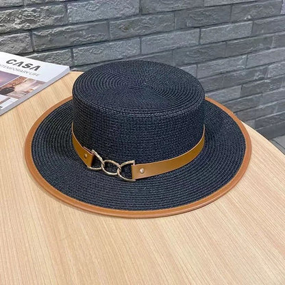 2025 Simple Straw Summer Women Beach Hat Female Casual Panama Hat Lady Brand Women Flat Brim Bowknot Straw Cap Girls Sun Hat