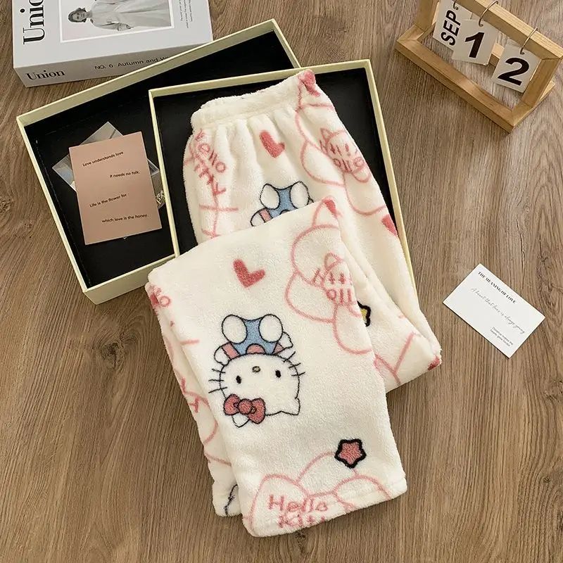 Hello Kitty Women's 2025 Plush Flannel Pullover Pajama Set Winter Cozy Long Sleeve Pants Embroidered Casual Home Loungewear
