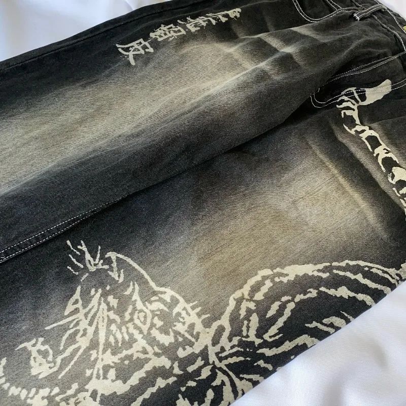 Y2K American New Fashion Tiger Print Loose Jeans Women High Street Harajuku Wind Trend Casual Joker High Waist Wide Leg Pants