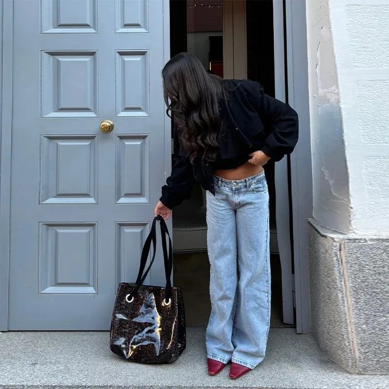 ONE DILEMMA Five-Pointed Star Print High Waited Jeans New Street Harajuku Baggy Jeans Women Clothing Casual Straight Denim Pants