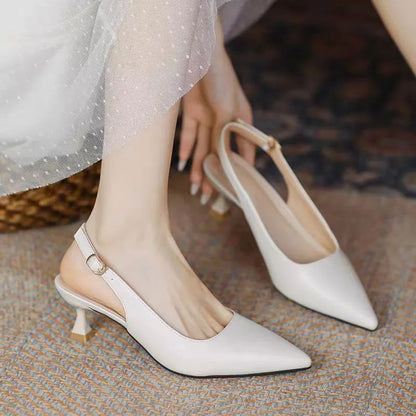New Women's Sandals Pointed Toe Slingbacks Pumps Wedding Shoes Low Heels Dress Shoes Slip on Black Women Shoes