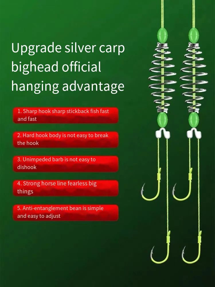 5 pçs/conjunto Anzol Fluorescente Verde Aço de Alto Carbono 8# -13# Anzóis Afiados Fortes com Mola para Pesca em Água Salgada e Doce