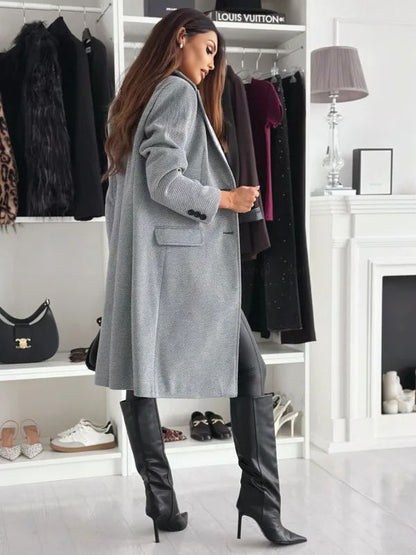 Hot Sale Of The Season Autumn Winter Simple Long Sleeve Solid Color Single Button Woolen Coat Women's Fashionable Elegant Outerw