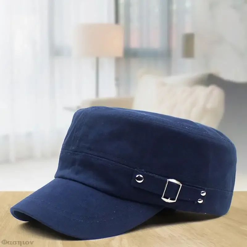 Army Cap Men Women Pure Color Washed Cotton Flat Top Cap Summer Autumn Adjustable Chapeau Visor Hat