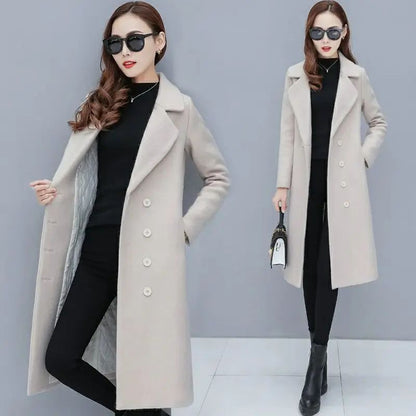 Medium-Length Women's Woolen Jacket Spring Autumn Winter Warm Simple Long Sleeve Overcoat Long Style For All Seasons