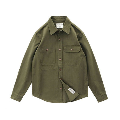 Gmiixder Men Cargo Long Sleeve Shirt Spring Autumn Hip Hop Jacket American Casual Retro Green Tough Man Workwear Shirt