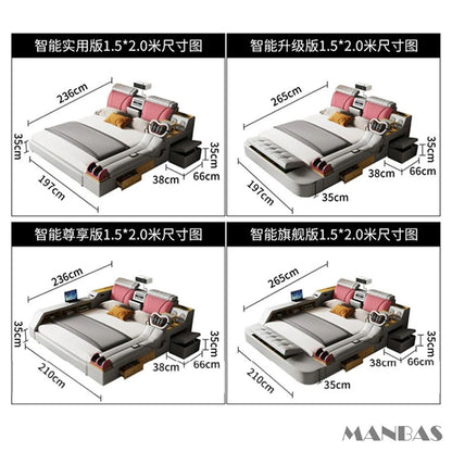 Linlamlim Ultimate Multifunctional Bedframe - Tech Smart Bed with Genuine Leather, Massage, Speaker, Projector, Air Purifier