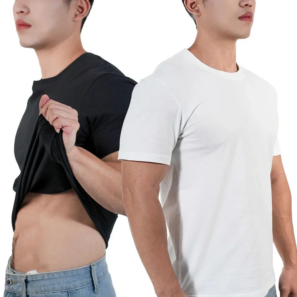3pcs Mens Plain T-Shirt Casual 100% Cotton Slim Fit Short Sleeve Fitness Top Gym Clothes Soft Male White Black Big Size T Shirt