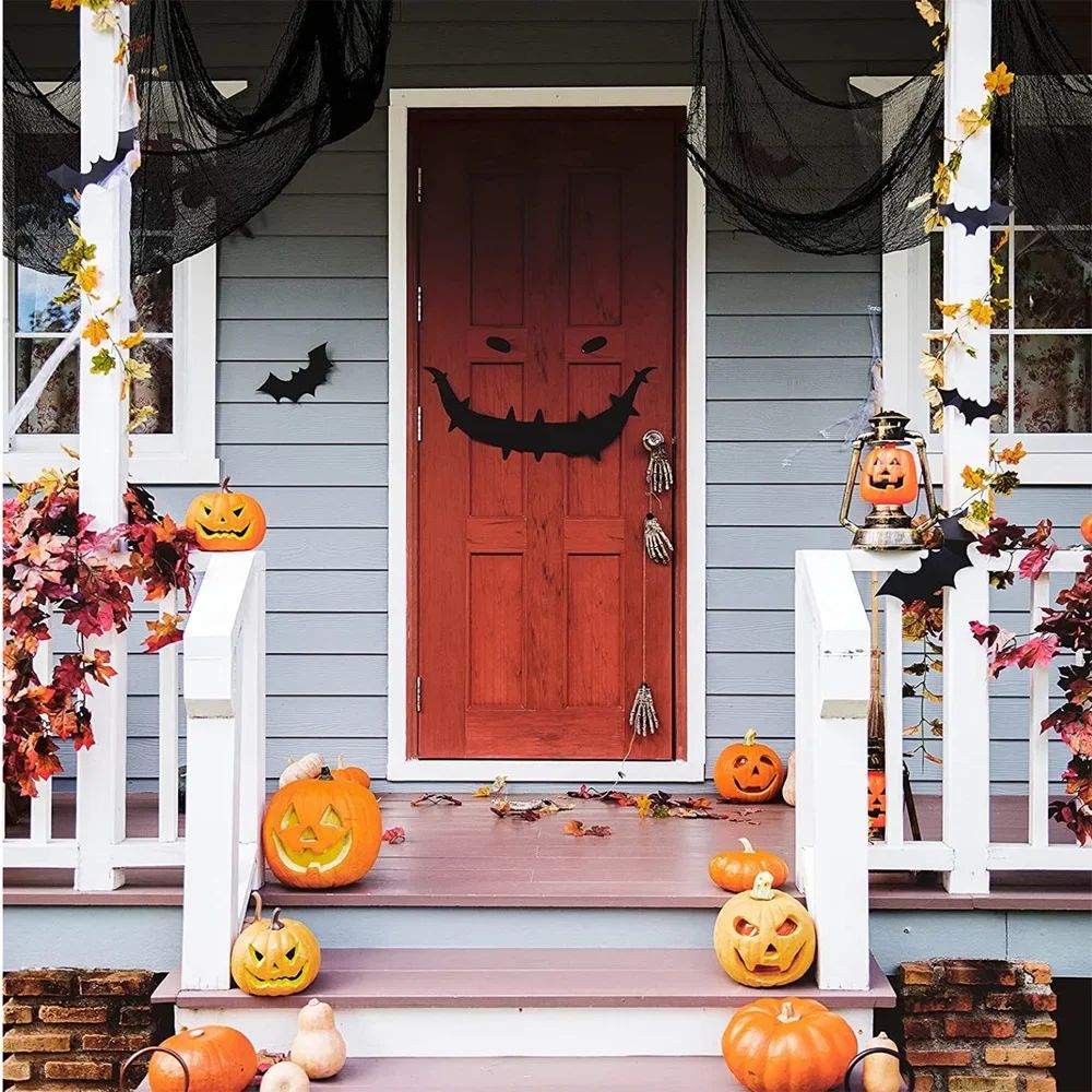 Decorações de Gaze Horripilantes de Halloween para Casa Assombrada com Teia de Aranha Preta Manchada de Sangue para Interiores Assustadoras para Pendurar no Corredor