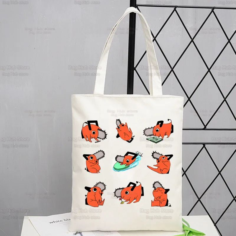 Chainsawman Kawaii Pochita Denji Shopping Bag Bolsas De Tela Shopper Chainsaw Man Anime Shopping Jute Bag Cotton Bag Jute Sacola