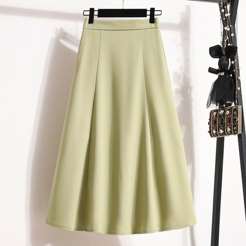 Ladies' Summer High Waist Plus Size Skirts 2026 Mid To Long Flowing Suit Skirt New Style Casual Solid Color A-line Skirt