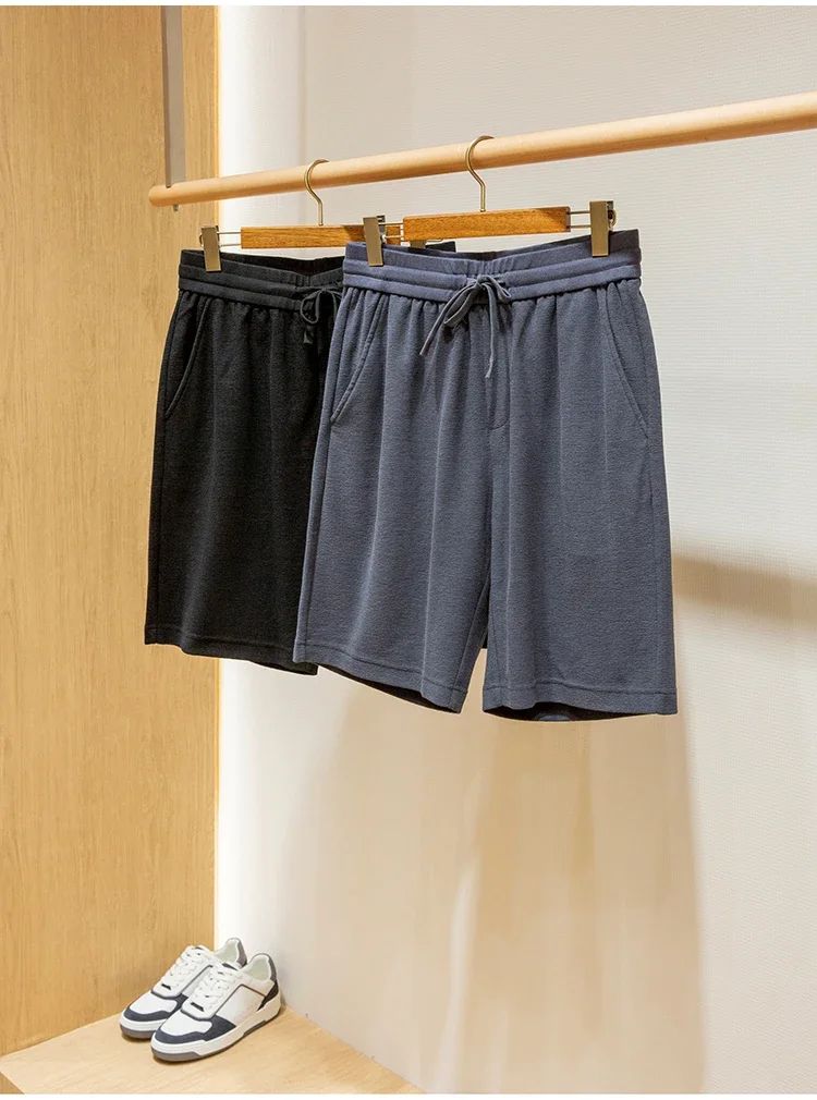 LP high-grade custom-woven cotton fabric summer men's casual elastic waist drawstring sports shorts