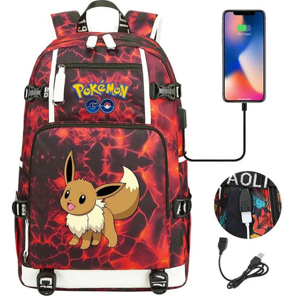 New Eevee Charizard USB Teenagers Schoolbags Women Men Laptop Travel Backpack Girl Boys Kids School Book Bags
