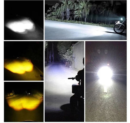 Farol de LED Universal para Motocicleta Lente Projetor Duas Cores ATV Scooter Luz de Condução Luz de Neblina Holofote Auxiliar