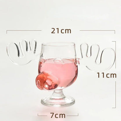 Copo de Vidro Criativo Chifre de Veado com Nariz de Porco, Taça de Vinho Rena, Copo de Uísque, Caneca de Café com Leite, Presente de Natal, Copos para Bebidas