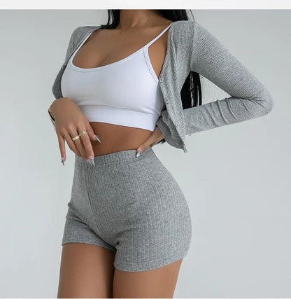 HELIAR Women High Waist A-line Shorts Thin Knit Sports Shorts For Women Casual Running Slim Bodycon Trousers 2025 Spring Summer