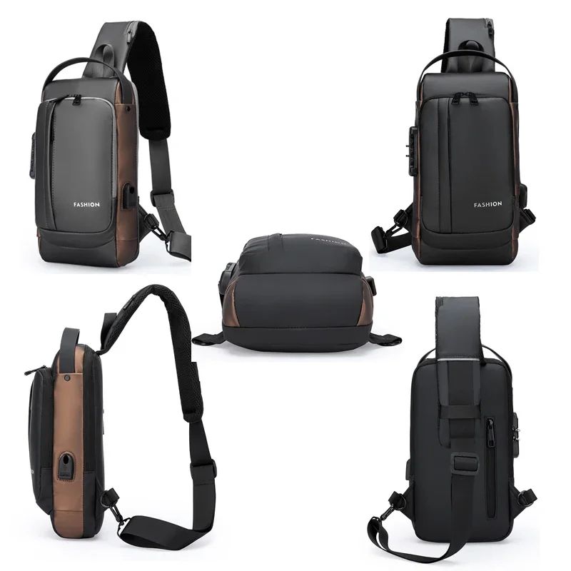 Large Capacity Multifunction Shoulder Crossbody Bag Messenger Chest Sling Travel Pack for Male Men Usb Waterproof Sports Running